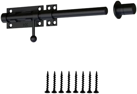 Brána Hardwaru |   Zámek posuvného boltového zámku – 10 palců, 14 mm silný posuvný bolt zámek – robustní zámek na dveře z nerezové oceli 304 – zámek na bránu pro dřevěné dveře, ploty, kůlny, dvůr, stodolu (černý) Brána Hardwaru Brána Hardwaru