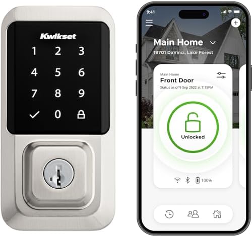 Dveřní kování a zámky |   Halo Wi-Fi Smart Lock, Bezklíčový vstup do předních dveří, Zámek s bezpečnostní západkou, Ovládání pomocí aplikace, Certifikace třídy AAA, Snadná instalace bez centrální jednotky, Povrchová úprava v saténovém niklu s doživotní zárukou, Dotykový displej, Digitální dálkový zámek Dveřní kování a zámky Dveřní kování a zámky