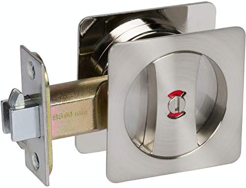 Dveřní kování a zámky |   Hardware 370109 Satin Nickel Moderní Soukromý Čtvercový Zámek Posuvných Dveří s Rukojeťmi a Barevně Kódovanými Indikátory, Satin Nickel Zámek Posuvných Dveří, Zámek do Posuvných Dveří, Zámek pro Posuvné Dveře Dveřní kování a zámky Dveřní kování a zámky