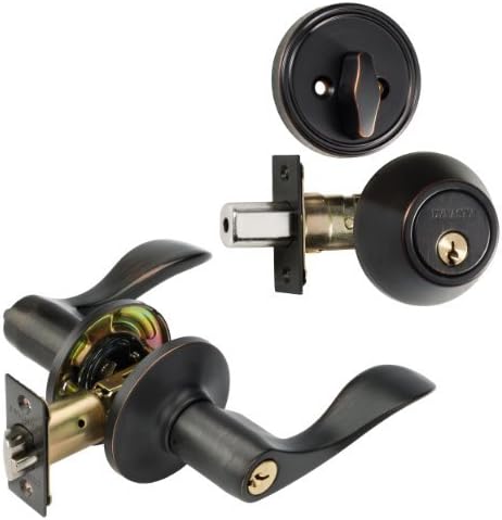 Dveřní kování a zámky |   V-Cp-Her-12P, Dveřní zámková sada Heritage Front Door Entry Lever Lockset a jednocylindrový zámek, starožitný olejově třený bronz Dveřní kování a zámky Dveřní kování a zámky