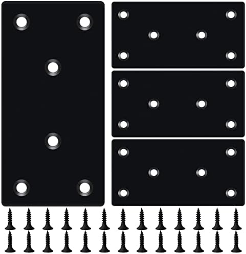Kotevní prvky a závěsy nosníků |   4 ks černých plochých opravných desek 3,94 x 1,97 palce, kovový držák s otvory, rovná ocelová výztuha pro spojení dřeva s 24 ks šrouby Kotevní prvky a závěsy nosníků Kotevní prvky a závěsy nosníků