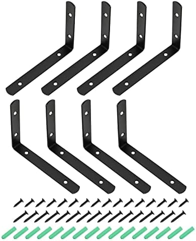 Kotevní prvky a závěsy nosníků |   5.91″ x 4.33″ x 0.79″ (D x Š x V) L úhelníkové rohy – 4 kusy – Ideální pro opravu dřevěného nábytku – Nerezové ocelové úhelníky s šrouby – Černé Kotevní prvky a závěsy nosníků Kotevní prvky a závěsy nosníků