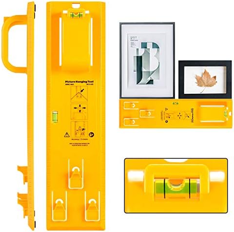 Kovové prvky pro zavěšení obrázků |   Cinsey Nástroj na zavěšení obrazů s vodováhou – Snadný závěs na obrazy – Sada na zavěšení na zeď (Žlutý zavěšovací nástroj) Kovové prvky pro zavěšení obrázků Kovové prvky pro zavěšení obrázků