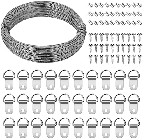 Kovové prvky pro zavěšení obrázků |   Kovový závěsný hardware s drátem – Robustní 91dílná sada pro zavěšení obrázků, nástěnné háčky pro zavěšení obrázků s drátem, šrouby, D-kroužky, smyčkové rukávy pro rámy, zrcadla, umění (N8) Kovové prvky pro zavěšení obrázků Kovové prvky pro zavěšení obrázků