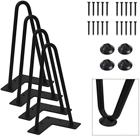 Nábytkové kování |   8″ Černé vlásenkové nohy nábytku (4 ks) | Robustní vlásenkové nohy pro konferenční stolky | Se šrouby a 4 ks bonusovými gumovými ochranami podlahy | Kovové nohy stolů, nohy pro stoly, nohy nábytku pro kutily Nábytkové kování Nábytkové kování