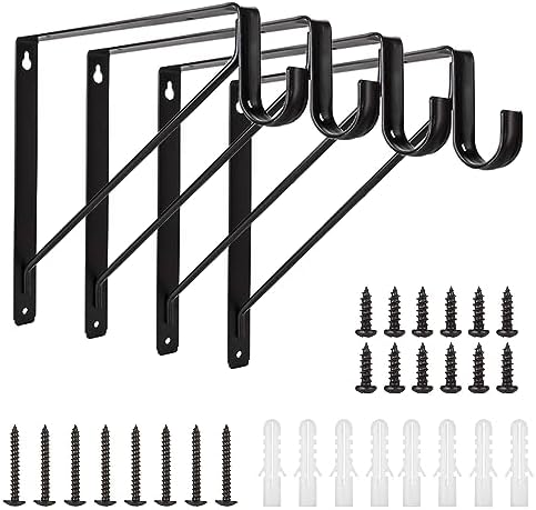 Police a podpěry |   4 balení těžkých závěsných držáků na police a tyče, nástěnné držáky na police do skříně, držáky na police do skříně 11 x 11 palců s podporou tyče, černé Police a podpěry Police a podpěry