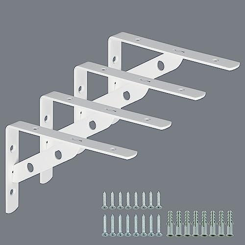 Police a podpěry |   Floating Shelf Brackets, Bílé držáky na police, těžké nástěnné držáky, rohové úhelníky, spojovací úhelníky pro zavěšení, 6×4-1/5 palce, bílé provedení, balení po 4 kusech Police a podpěry Police a podpěry