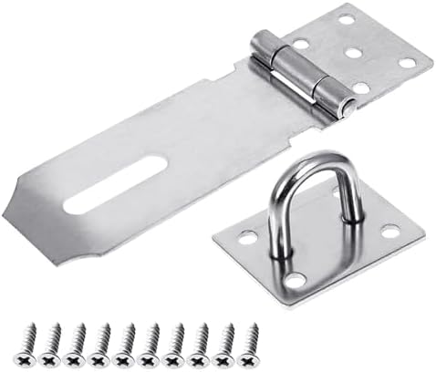 Zámky a závěsy |   Hardware Hasp, 4 palcový kartáčovaný nerezový zámek na dveře s haspem a sponou se šrouby, tloušťka 2 mm, robustní zámek na kůlnu, bezpečnostní zámek na dveře pro bránu a kůlnu (stříbrný) Zámky a závěsy Zámky a závěsy