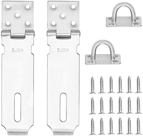 Zámky a závěsy |   Zámky na hasp s visacím zámkem, 5 palcové těžké zámky z nerezové oceli 304 pro visací zámek, 2 mm extra silný zámek na dveře a bránu s 18 montážními šrouby (2 balení) Zámky a závěsy Zámky a závěsy